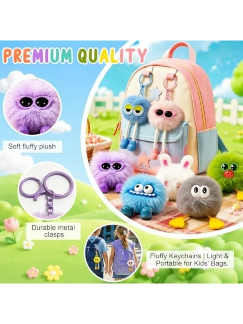 Fuzzy Plush Keychains for Kids' Birthday Party Favors - Bulk Set, Fun Gifts